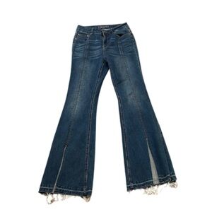 Grace in LA Flare Slit Hem Jeans | Medium Blue | Size 27
